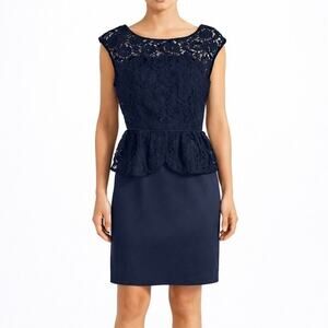 London Times Lace Peplum Satin Sheath Mini Dress Black Size 6